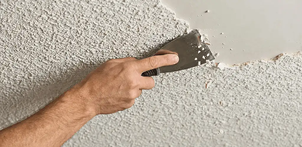 Popcorn ceiling removal scraping off textured ceiling finish in Philadelphia, PA