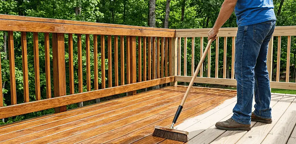 Deck staining and sealing application on a wood deck in Philadelphia, PA