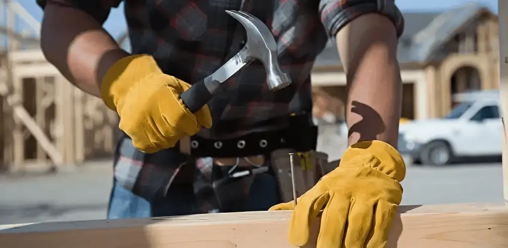 Handyman fixing wood trim with a hammer for home repairs in Philadelphia, PA