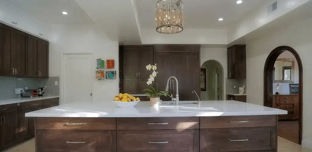 Cabinet refacing project with updated kitchen cabinets and island in Philadelphia, PA