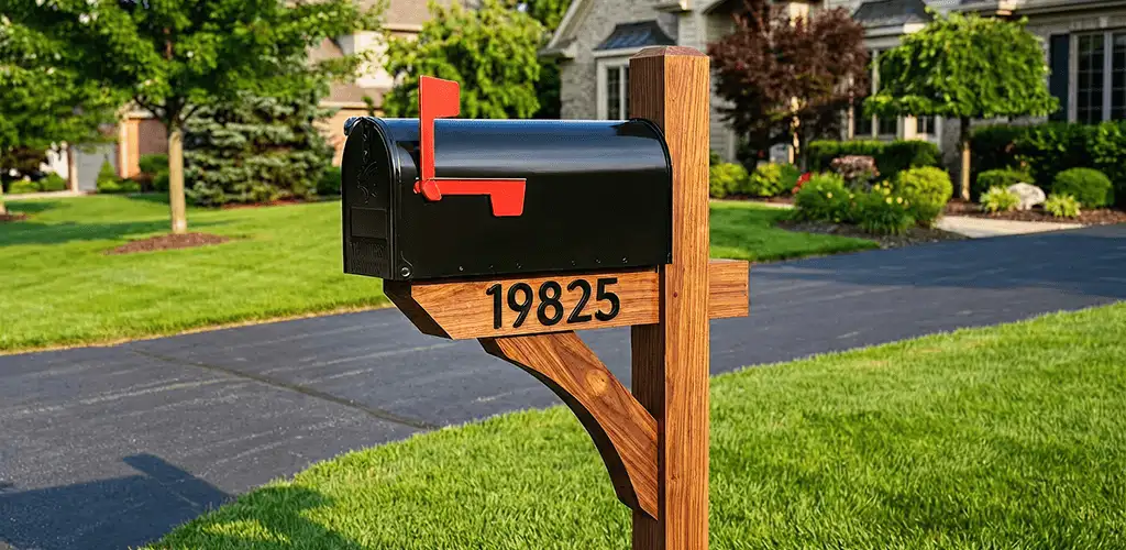 New mailbox installation with post and address number for a home in Philadelphia, PA